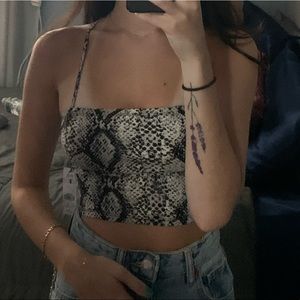 snake print lace up crop top